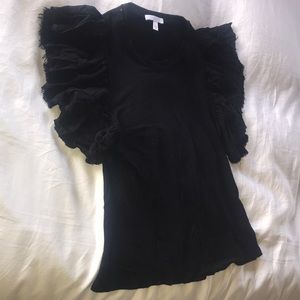Simple, black t-shirt with ruffle sleeves